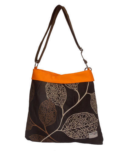 Brown Printed Leaf Canvas Handbag