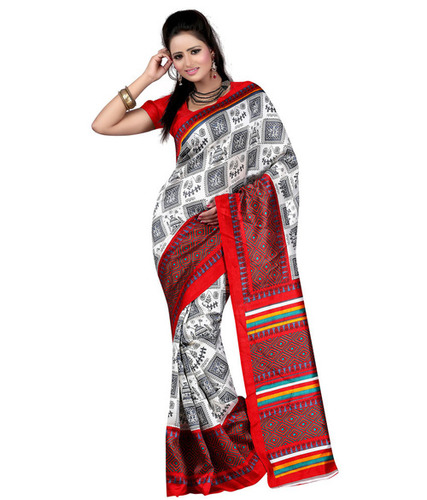 Art Silk Saree - Color: Red White