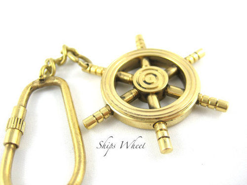 Sea Blue Brass Shipwheel Keychain