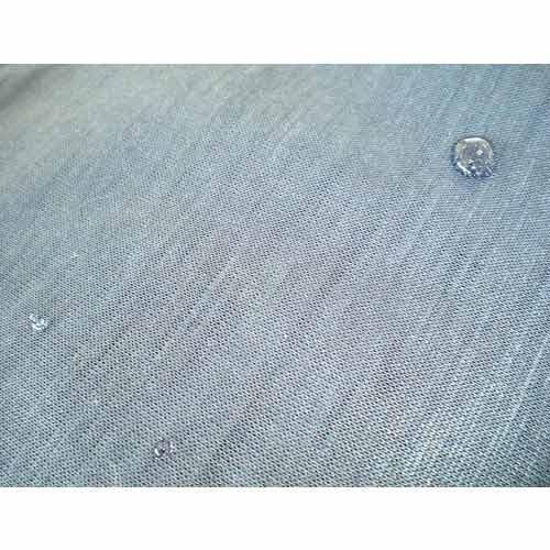 Blue color design on chambray dobby dress material fabric - Charu