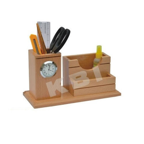 Wooden Pen Holder With Watch