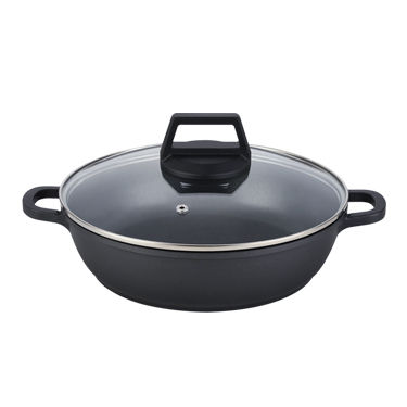 2 Layers Marble Coating Diecasting Aluminum Nonstick Classic Shallow Casserole With Glass Lid