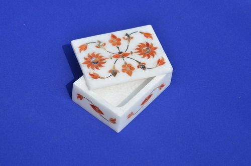 Decorative White Marble Inlay Small Jewellery Box