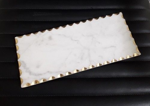 White Marble Platter With Gold Edges