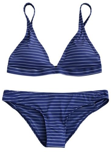 Blue Women Striped Bikini Set