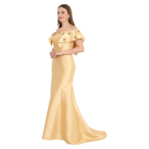 Off Shoulder Golden Trail Gown Decoration Material: Sequins