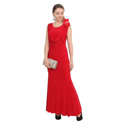 Red Cowl Cocktail Gown