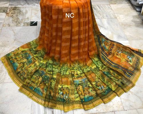 Designer Printed Moss Shiffon Sarees