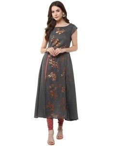 Grey Anarkali Casual Crepe Kurti