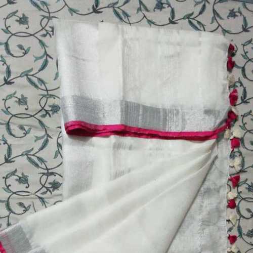 Brown White Linen Saree With Fancy Border