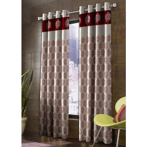 Maroon Print Polyester Door Curtain