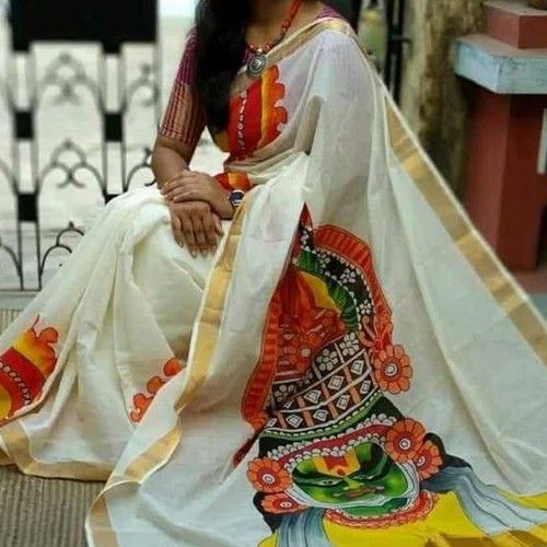 Printed White Saree For Ladies