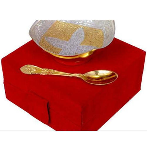 German Silver Bowl And Spoon With Velvet Box - Return Gift