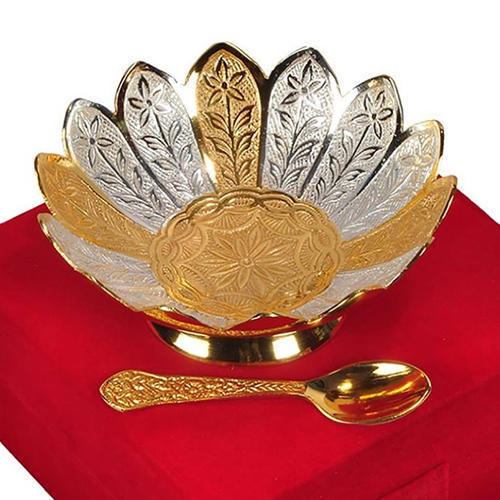 Plate German Silver Lotus Shape Bowl Velvet Box Return Gift 4