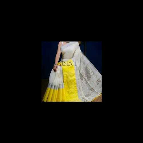 Linen Saree With Yellow Border