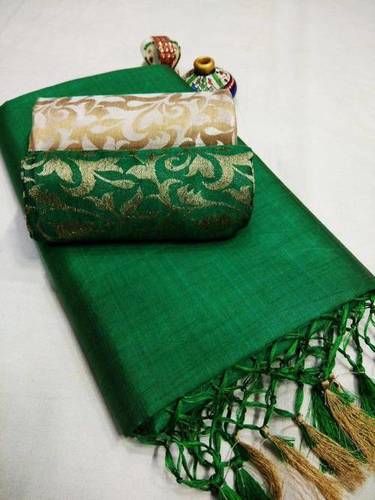 Gray Chanderi Silk Saree With Dual Blouse