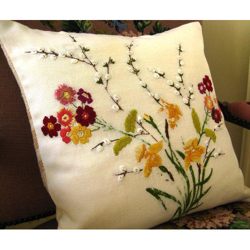 Wood Hand Embroidered Cushion Cover