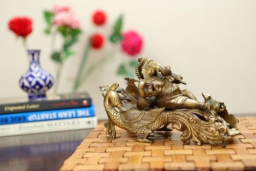 Black Brass Figurine Ganesha On Royal Chair