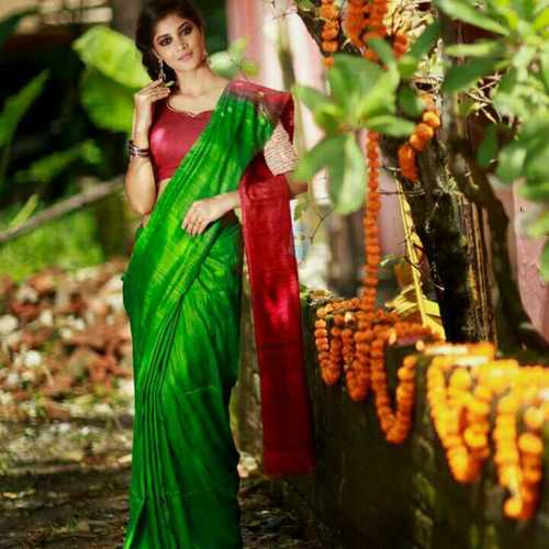 100% Bhagalpuri Tassar Silk Saree with Temple Design