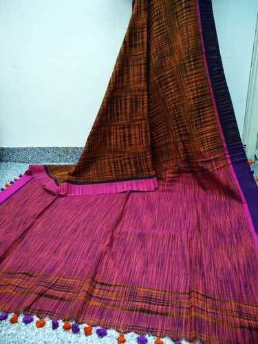 Khadi Cotton Sarees With Pompom