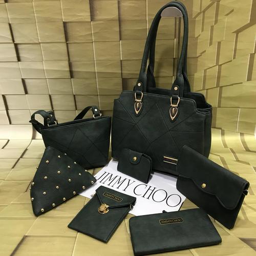 PU Leather Plain Jimmy Choo 5pc Combo Ladies Bag