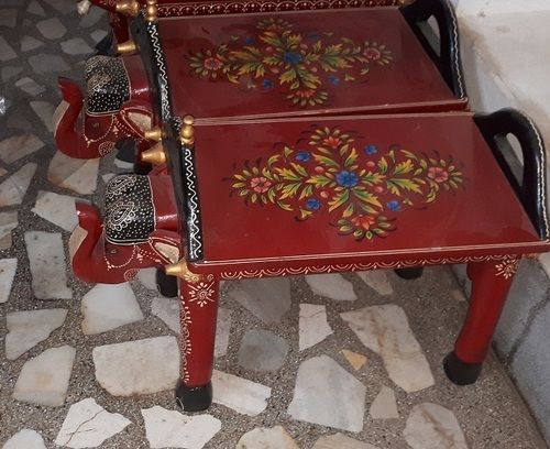 Painted Wooden Elephant Bench