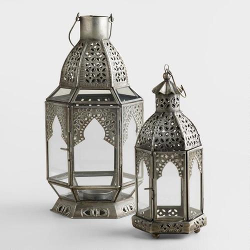 Silver Decorative Lantern - Premium Silver Finish, Portable Design | Ideal For Outdoor & Indoor Use, Candle & Oil Compatibility, Reliable in Drafty Spaces