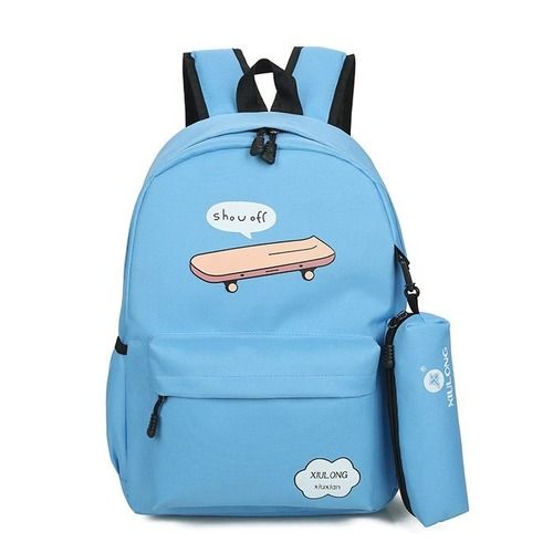 Printed Lightweight School Backpack with Water Bottle Bag