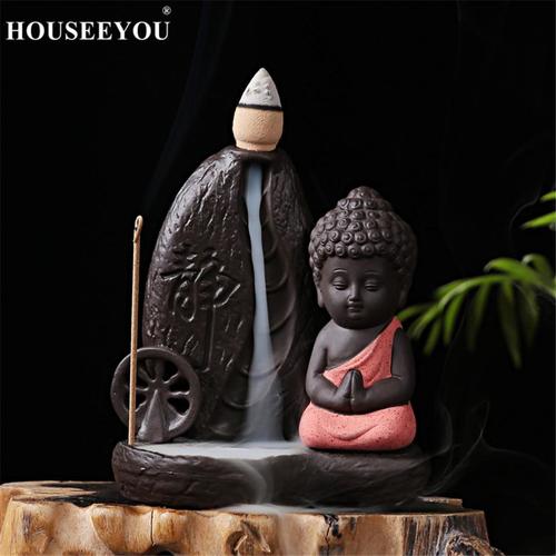 Multicolor Latest Reverse Backflow Buddha Waterfall Incense Stick And Cone Holder Decorative Showpiece