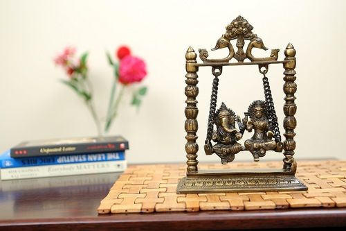 Brass Figurine Lakshmi Ganesh On Jhula