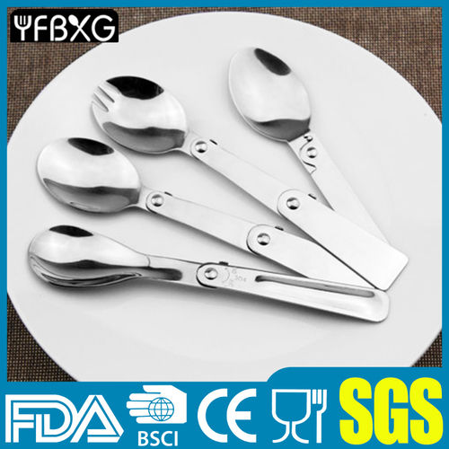 Silver Stainless Steel Camping Cutlery 4 In 1 Multi Function Folding Cutlery