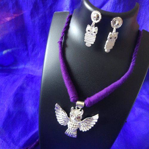 Silver Owl Pendent Set Pendant Earrings