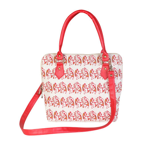 Red And White Designer Printed Ladies Handbags