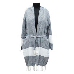 Grey Turkish Towels Hammam Hooded Bathrobe