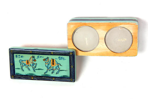 Wood Blue Rectangular Wooden Candle Holder Case