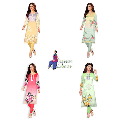 Crepe Unstitched Digital Printed Designer Kurti (Hassan Libaas)