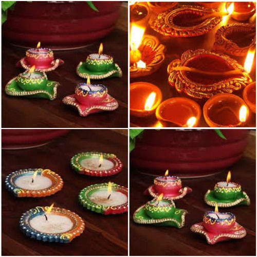 Hand Painted Decorative Clay Wax Mitti Diya