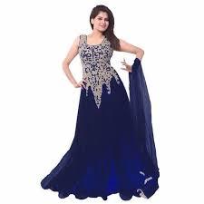 Sleeveless Blue Color Party Wear Ladies Gowns