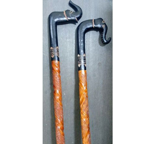 Black Handle Wooden Walking Stick