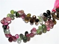 Natural Multi Tourmaline Faceted Briolette Gemstone Beads