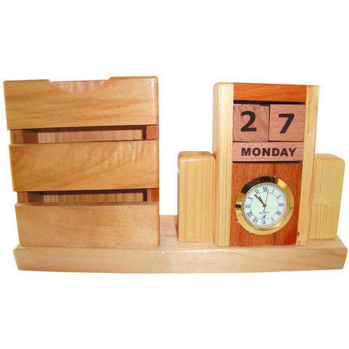 Wooden Table Clock With Card Holder