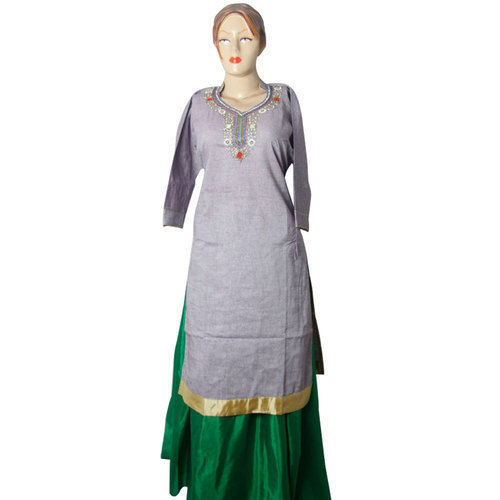 Non Toxic Grey Khadi Embroidery Kurti