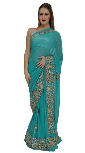 Sky Blue Color Georgette Designer Saree