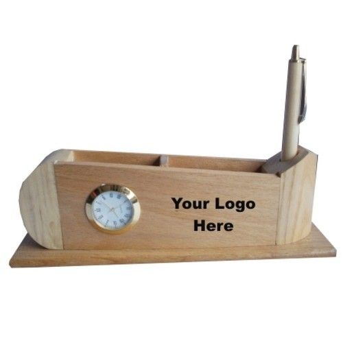 Wooden Pen Holder With Clock Use: Souvenir