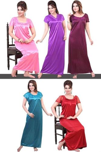 Plain Smooth Finish Satin Women Nighty