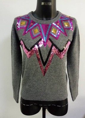 High Quality Warm Ladies Plain Knit Pullover With Computer Embroider Bead