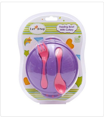 कटलरी के साथ नीला और लाल फीडिंग बाउल (St-1146) सामग्री: रसायन