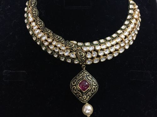 Attractive Designed Polki Gold Necklace