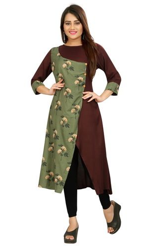 Brown Thea Printed Stright Kurti