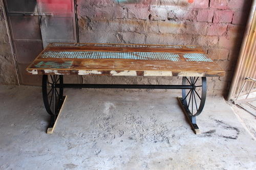 Industrial Iron Reclaimed Wood Cafe Dining Table